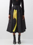 Alexander Mcqueen - Mushroom-print Faille Midi Skirt - Womens - Black Multi