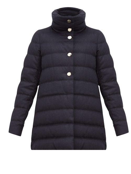 Matchesfashion.com Herno - High Neck Down Filled Silk Blend Coat - Womens - Navy