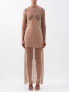 Self-portrait - Sequinned And Crystal-embellished Mesh Maxi Dress - Womens - Brown