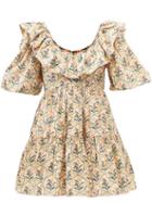 Agua By Agua Bendita - Flor Ruffled Floral-print Cotton Dress - Womens - Peach Pink