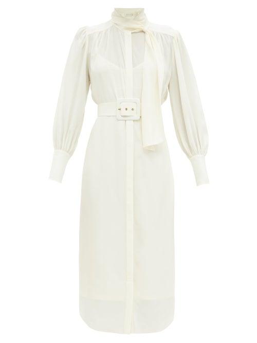 Matchesfashion.com Zimmermann - Belted Pussy-bow Silk Shirt Dress - Womens - Ivory