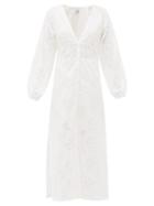 Matchesfashion.com Sir - Celeste Broderie Anglaise Cotton Midi Dress - Womens - Ivory