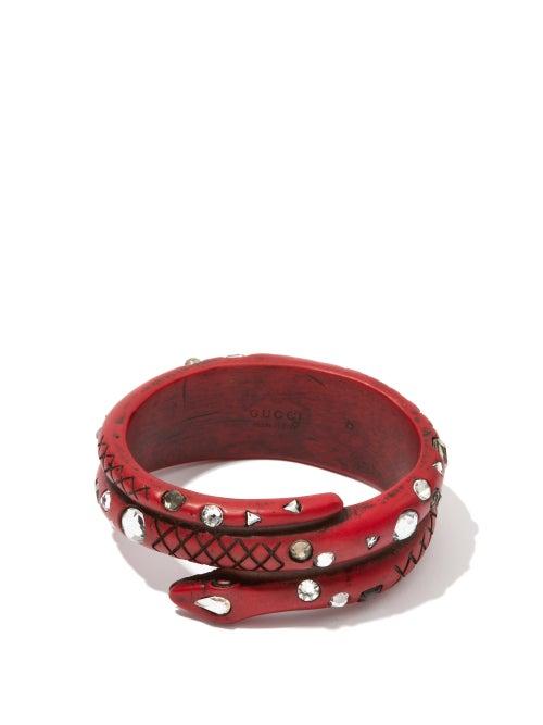 Gucci - Crystal-embellished Snake Bracelet - Womens - Red