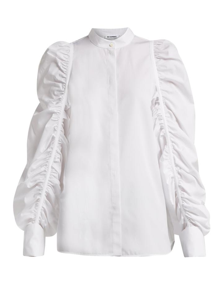 Jil Sander Ruched-sleeve Cotton Shirt