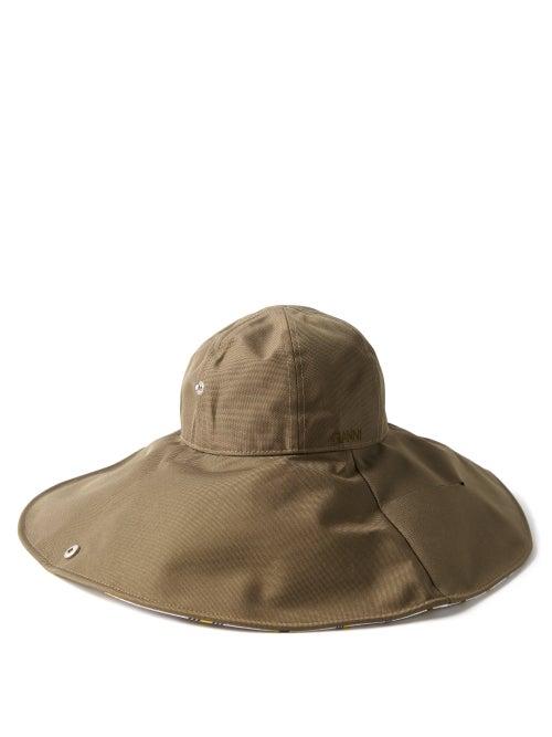 Ganni - Striped-lining Canvas Bucket Hat - Womens - Green Multi