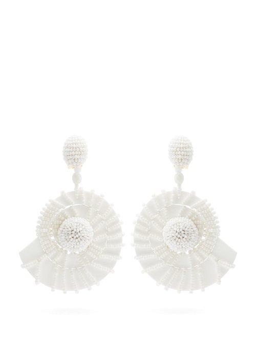 Matchesfashion.com Oscar De La Renta - Bead Embellished Seashell Drop Earrings - Womens - White
