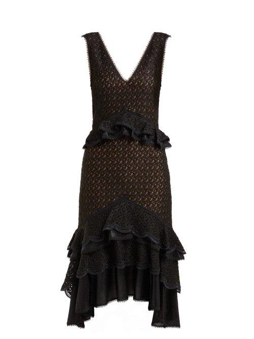 Matchesfashion.com Jonathan Simkhai - Peplum Lace Midi Dress - Womens - Black