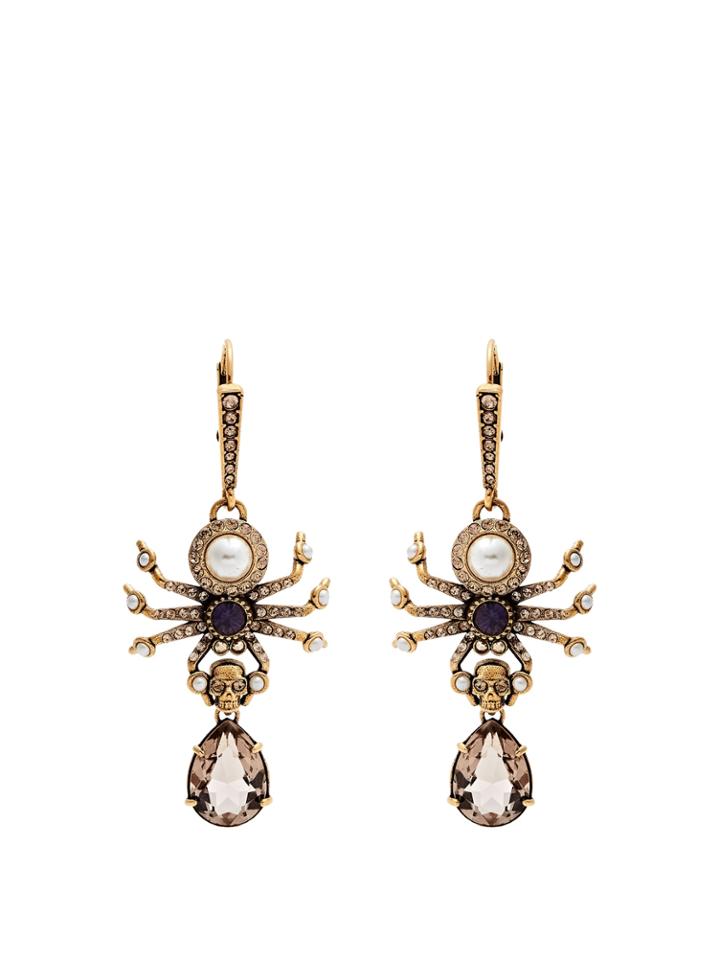 Alexander Mcqueen Crystal And Pearl Spider-drop Earrings