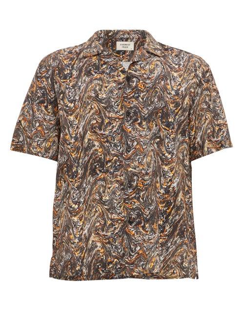 Matchesfashion.com Everest Isles - Oil Spill Print Cuban Collar Shirt - Mens - Grey