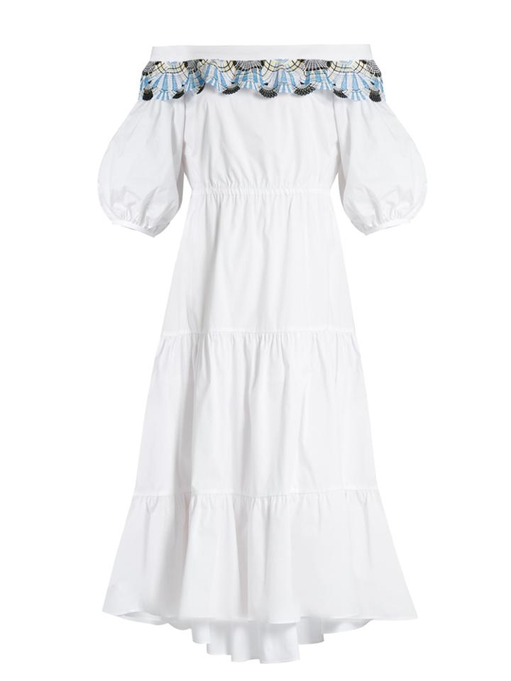 Peter Pilotto Off-the-shoulder Macram Lace-trimmed Cotton Dress