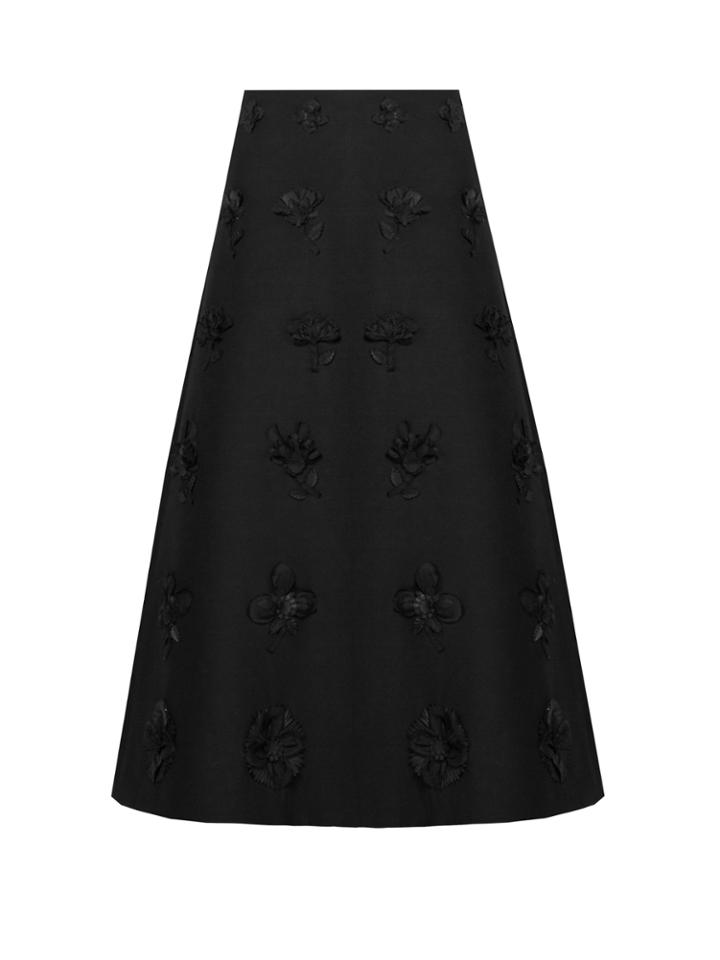 Valentino Flower-embroidered A-line Midi Skirt