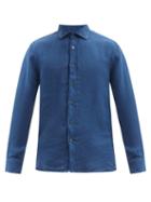 Matchesfashion.com 120% Lino - Point-collar Linen-calico Shirt - Mens - Navy