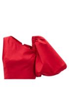 Matchesfashion.com Aje - Apres Asymmetric Puffed-sleeve Cotton-poplin Top - Womens - Red