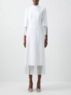 Andrew Gn - Macram-fringed Crepe Midi Dress - Womens - Off White