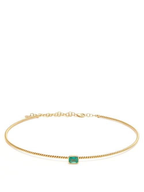 Matchesfashion.com Mukhi Sisters - Superhero Armour Emerald & 18kt Gold Choker - Womens - Green Gold
