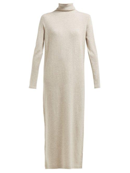 Matchesfashion.com Allude - Roll Neck Wool And Cashmere Blend Maxi Dress - Womens - Brown