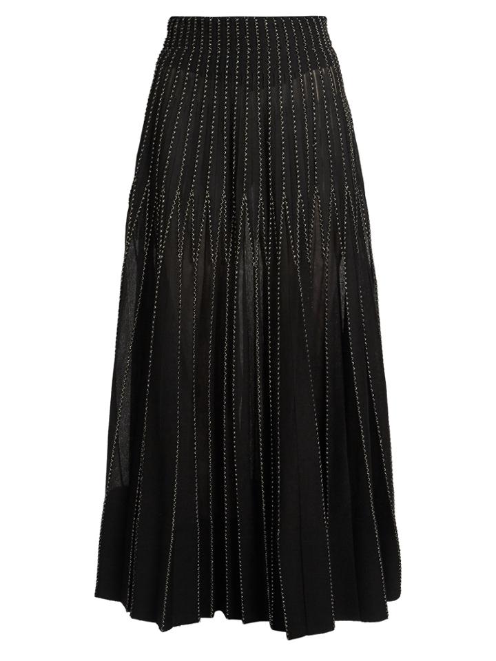 Alexander Mcqueen Contrast-stitch Pleated Midi Skirt