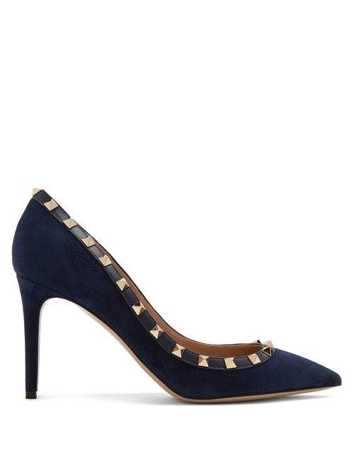 Matchesfashion.com Valentino - Rockstud Point Toe Suede Pumps - Womens - Navy