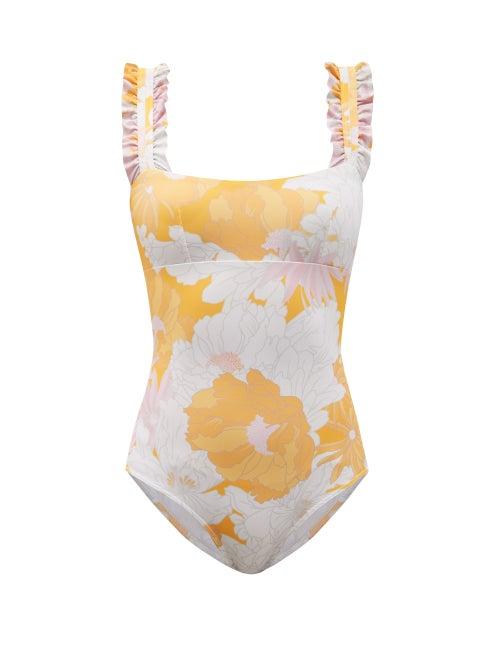 Matchesfashion.com Ephemera - Mai Tai Floral-print Recycled-fibre Swimsuit - Womens - Orange Multi