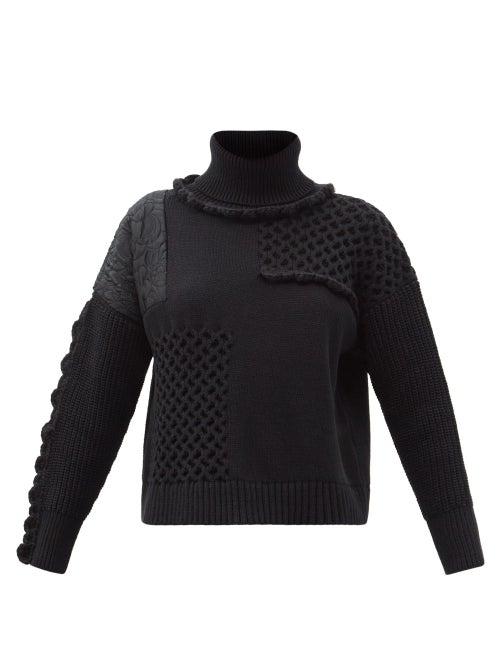 Matchesfashion.com Cecilie Bahnsen - Franki Scalloped Patchwork Roll-neck Sweater - Womens - Black