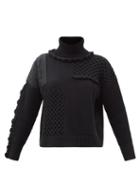 Matchesfashion.com Cecilie Bahnsen - Franki Scalloped Patchwork Roll-neck Sweater - Womens - Black