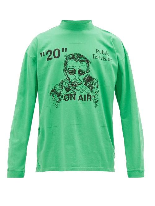 Matchesfashion.com Off-white - X Mirko Embroidered Logo Print Cotton T Shirt - Mens - Green Multi