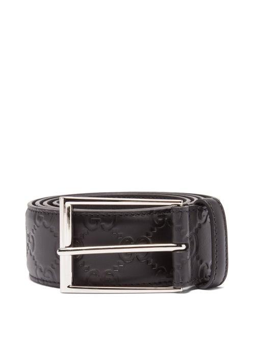Gucci - Gg-debossed Leather Belt - Mens - Black