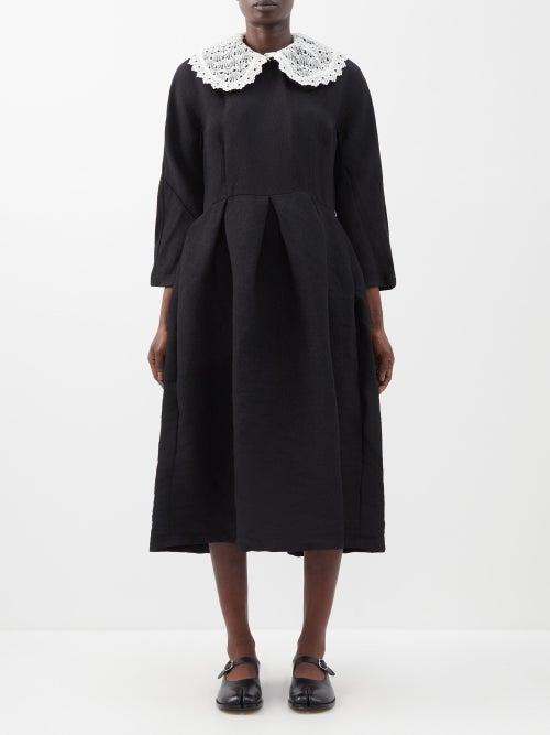 Comme Des Garons Comme Des Garons - Lace-collar Jacquard Midi Dress - Womens - Black