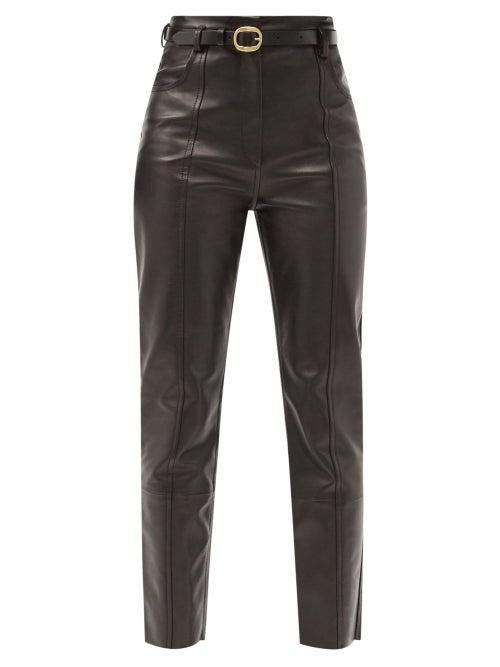 Matchesfashion.com Petar Petrov - Palmer Belted Slim-leg Leather Trousers - Womens - Black