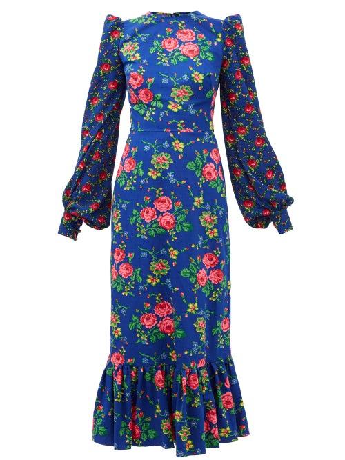 The Vampire's Wife - The Villanelle Floral-print Cotton Midi Dress - Womens - Blue Multi