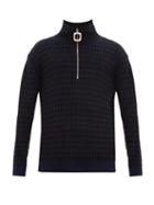 Matchesfashion.com Jw Anderson - Striped Quarter-zip Wool-blend Sweater - Mens - Navy