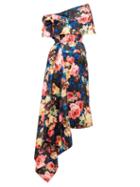 Matchesfashion.com Richard Quinn - Off The Shoulder Asymmetrical Floral Satin Dress - Womens - Blue Multi