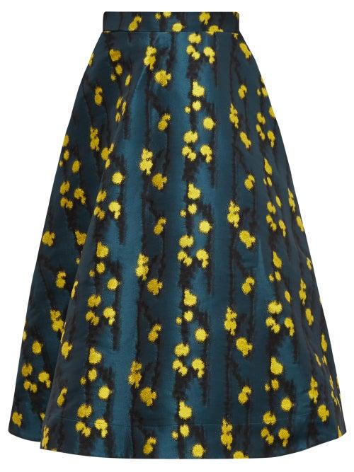 Matchesfashion.com La Doublej - Floral Jacquard High Waisted Midi Skirt - Womens - Green Print