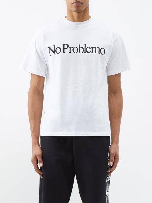 Aries - No Problemo-print Cotton-jersey T-shirt - Mens - White