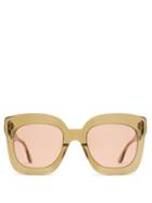 Matchesfashion.com Bottega Veneta - Oversized Square Cat Eye Acetate Sunglasses - Womens - Green