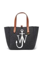 Matchesfashion.com Jw Anderson - Belt Embroidered-anchor Wool-felt Tote Bag - Womens - Dark Grey
