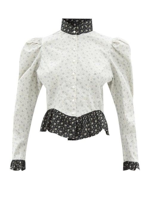 Batsheva - Grace Floral-print Cotton-poplin Blouse - Womens - White Multi