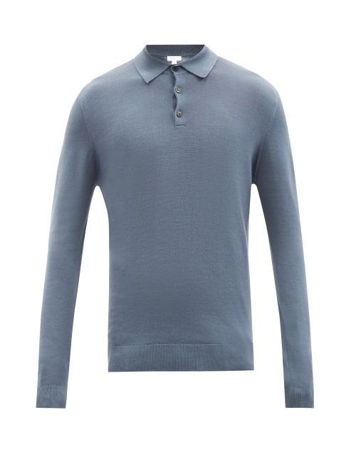 Sunspel - Merino-wool Long-sleeved Polo Shirt - Mens - Light Blue