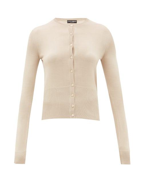 Matchesfashion.com Dolce & Gabbana - Crew Neck Silk Cardigan - Womens - Beige
