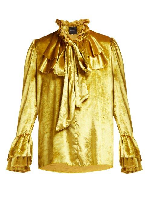 Matchesfashion.com Harris Reed - Velvet Pussy Bow Blouse - Womens - Yellow