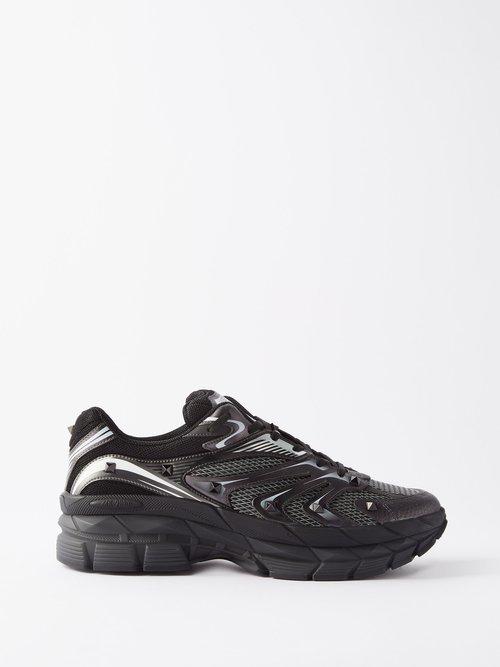 Valentino Garavani - Ms-2960 Leather And Mesh Trainers - Mens - Black White