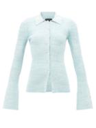 Le Ore - Rimini Flared-cuff Ribbed Cardigan - Womens - Light Blue