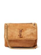Matchesfashion.com Saint Laurent - Niki Medium Ysl-logo Quilted-suede Shoulder Bag - Womens - Brown