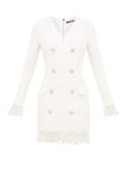 Matchesfashion.com Balmain - Double Breasted Boucl Tweed Mini Dress - Womens - White