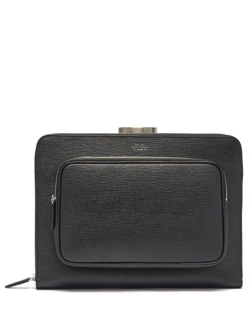 Matchesfashion.com Smythson - Panama Grained-leather Pouch - Mens - Black
