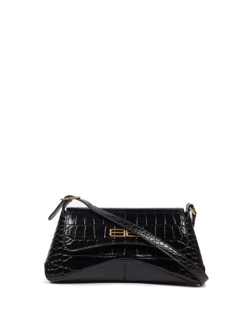 Balenciaga - Bb-plaque Crocodile-effect Leather Shoulder Bag - Womens - Black