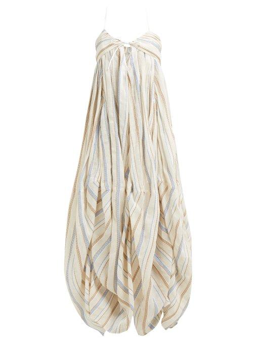 Matchesfashion.com Jacquemus - Calci Halterneck Cotton Blend Maxi Dress - Womens - Beige Multi