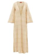 Matchesfashion.com Missoni Mare - Lace-up Front Metallic Crochet-knit Kaftan - Womens - Gold