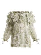 Alexander Mcqueen Floral-print Off-the-shoulder Silk Top