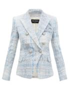 Matchesfashion.com Balmain - Double Breasted Check Tweed Blazer - Womens - Blue White